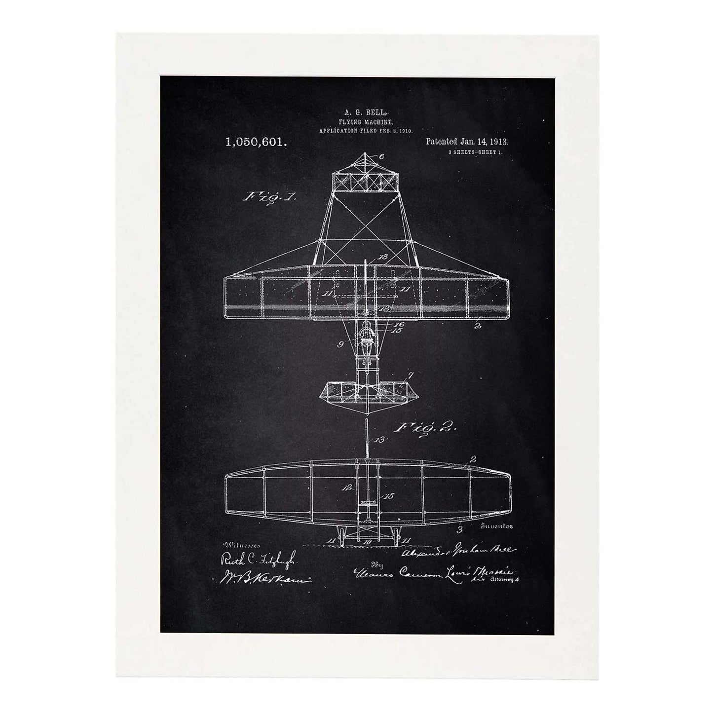 Poster con patente de Avion. Lámina con diseño de patente antigua-Artwork-Nacnic-A4-Marco Blanco-Nacnic Estudio SL