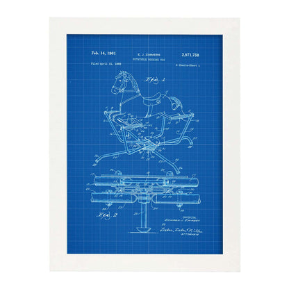 Poster con patente de Balancin caballito. Lámina con diseño de patente antigua-Artwork-Nacnic-A4-Marco Blanco-Nacnic Estudio SL