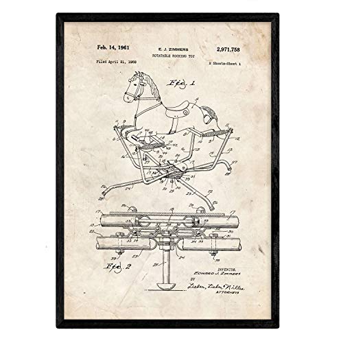 Poster con patente de Balancin caballito. Lámina con diseño de patente antigua.-Artwork-Nacnic-Nacnic Estudio SL