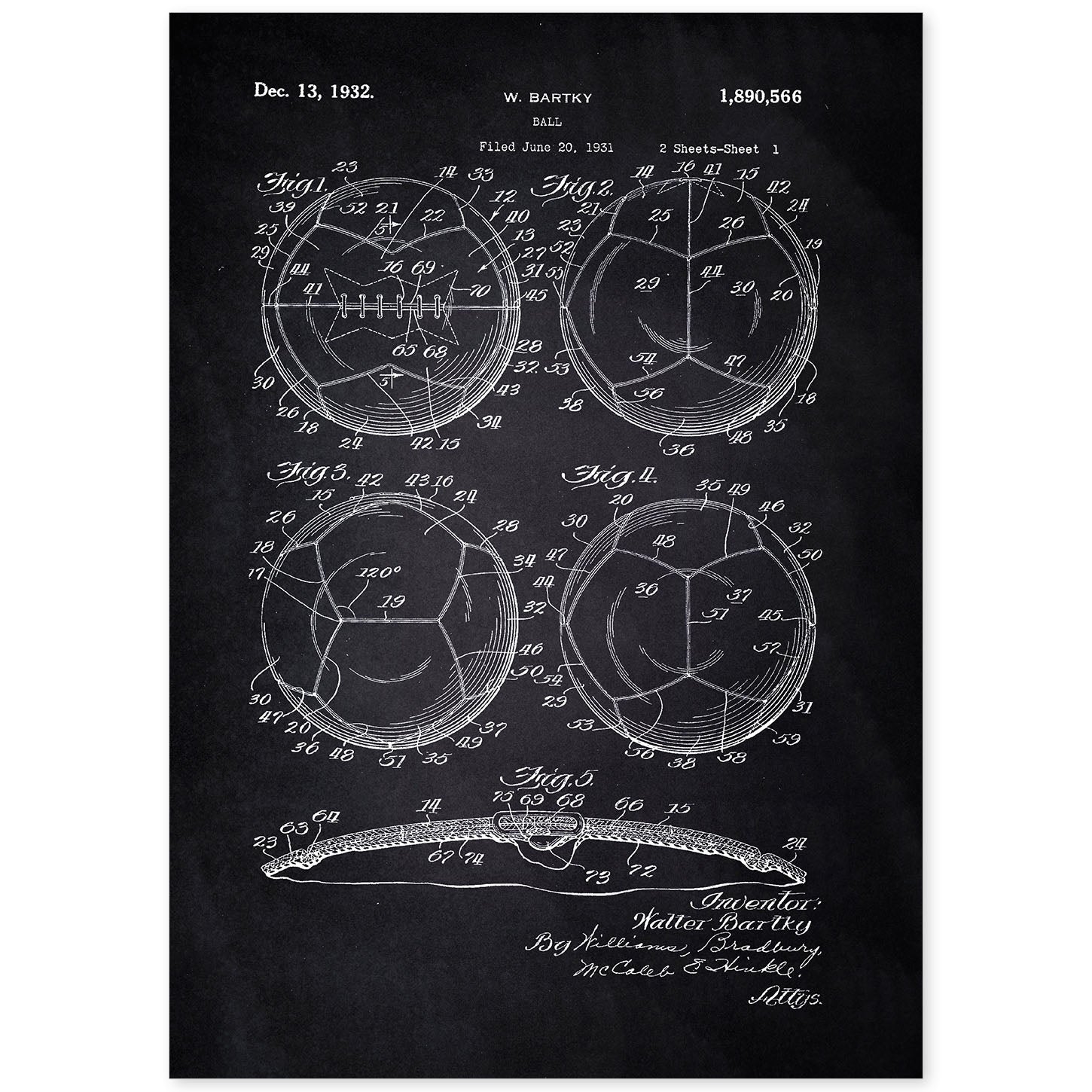 Poster con patente de Balon de futbol. Lámina con diseño de patente antigua-Artwork-Nacnic-A4-Sin marco-Nacnic Estudio SL