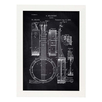 Poster con patente de Banjo. Lámina con diseño de patente antigua-Artwork-Nacnic-A4-Marco Blanco-Nacnic Estudio SL