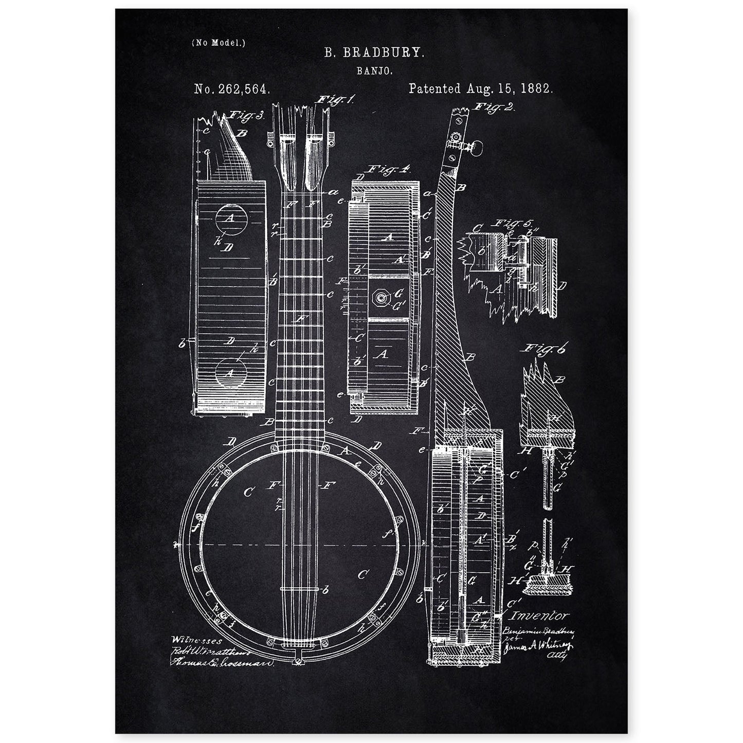 Poster con patente de Banjo. Lámina con diseño de patente antigua-Artwork-Nacnic-A4-Sin marco-Nacnic Estudio SL