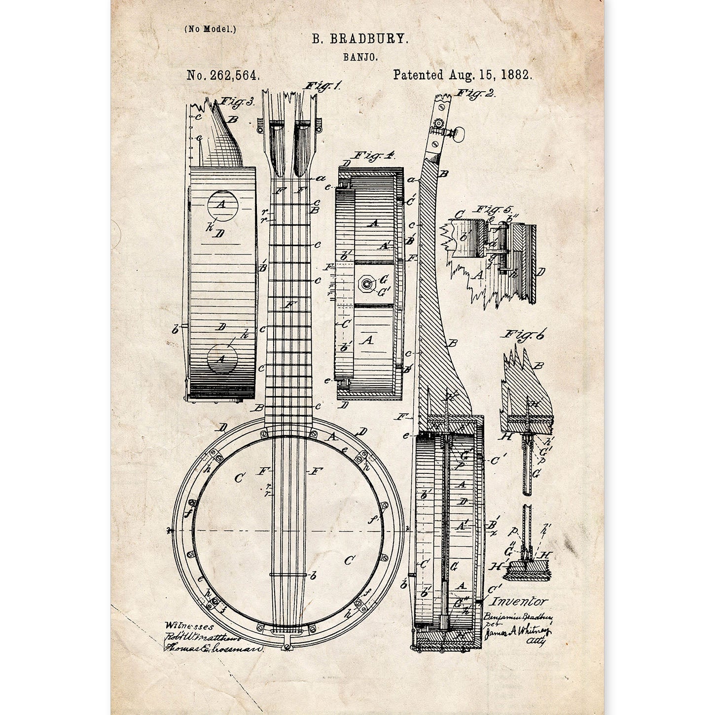 Poster con patente de Banjo. Lámina con diseño de patente antigua.-Artwork-Nacnic-A4-Sin marco-Nacnic Estudio SL