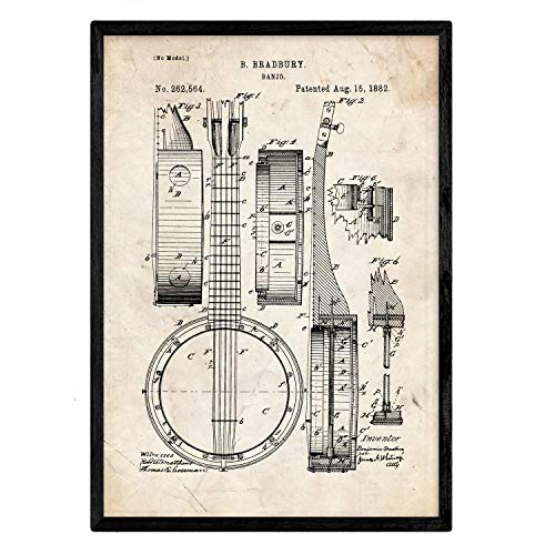 Poster con patente de Banjo. Lámina con diseño de patente antigua.-Artwork-Nacnic-Nacnic Estudio SL