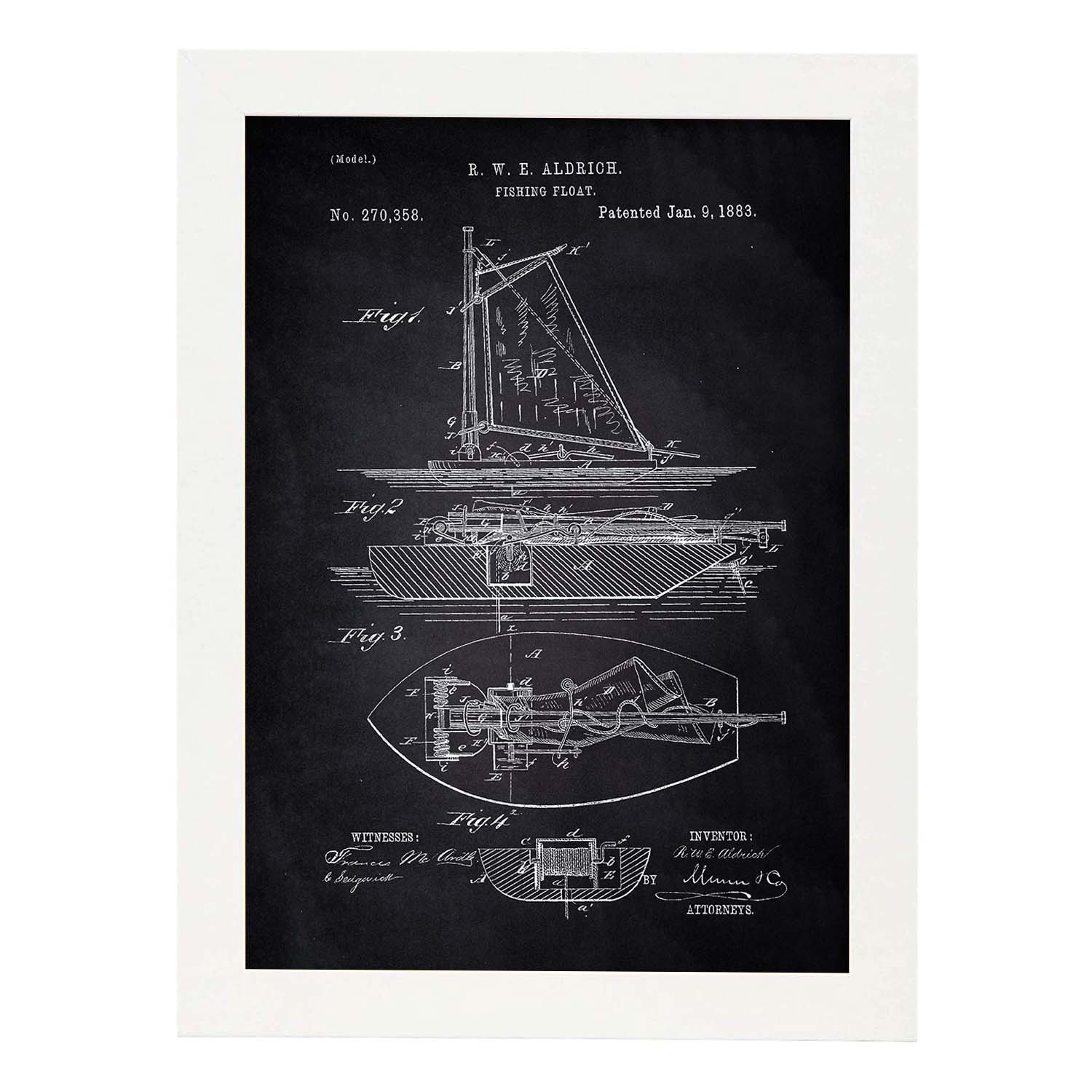 Poster con patente de Barco de pesca. Lámina con diseño de patente antigua-Artwork-Nacnic-A3-Marco Blanco-Nacnic Estudio SL