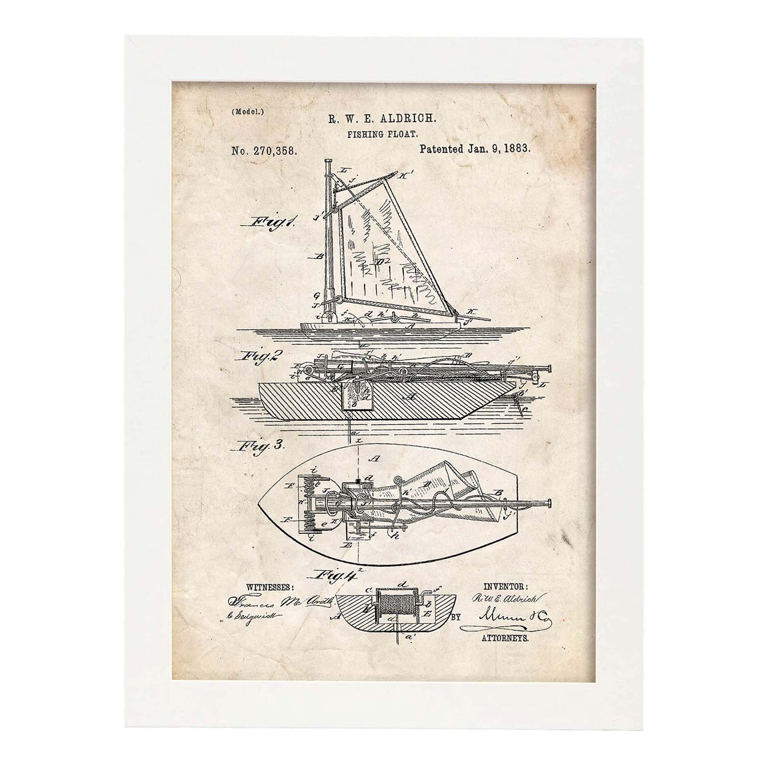 Poster con patente de Barco de pesca. Lámina con diseño de patente antigua.-Artwork-Nacnic-A3-Marco Blanco-Nacnic Estudio SL