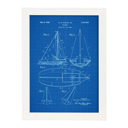 Poster con patente de Barco velero. Lámina con diseño de patente antigua-Artwork-Nacnic-A3-Marco Blanco-Nacnic Estudio SL