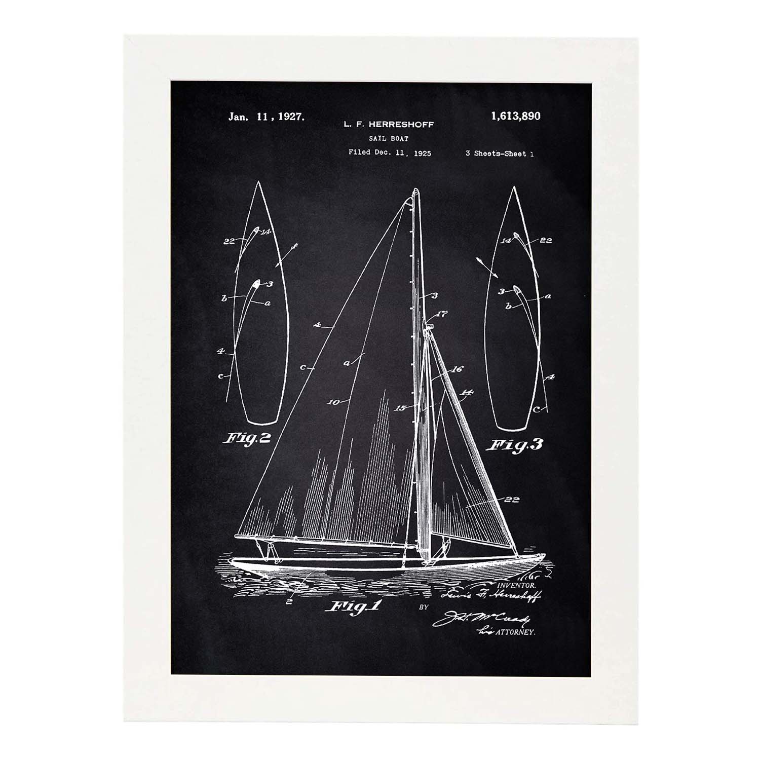 Poster con patente de Barco velero. Lámina con diseño de patente antigua-Artwork-Nacnic-A3-Marco Blanco-Nacnic Estudio SL