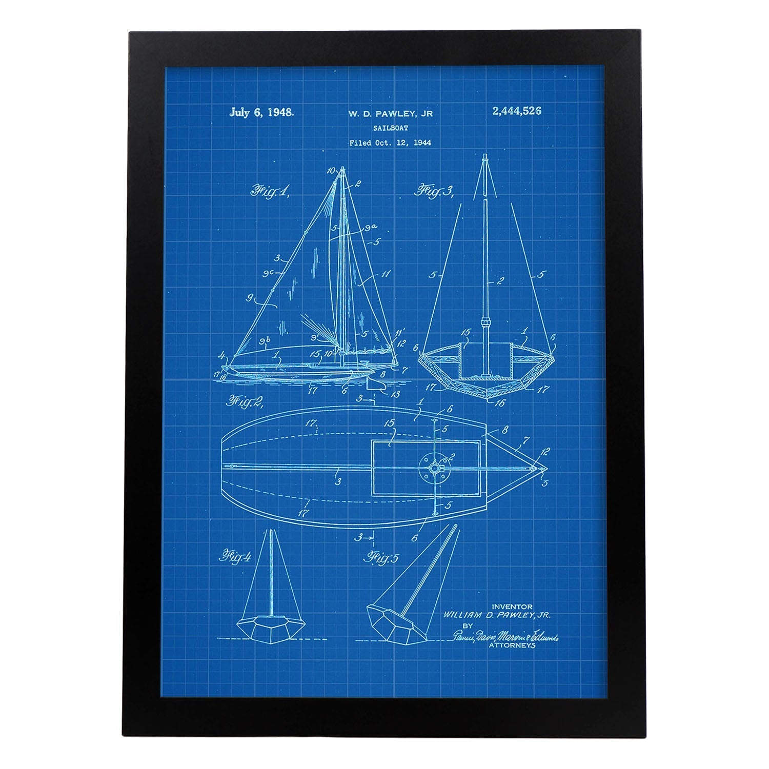 Poster con patente de Barco velero. Lámina con diseño de patente antigua-Artwork-Nacnic-A3-Marco Negro-Nacnic Estudio SL