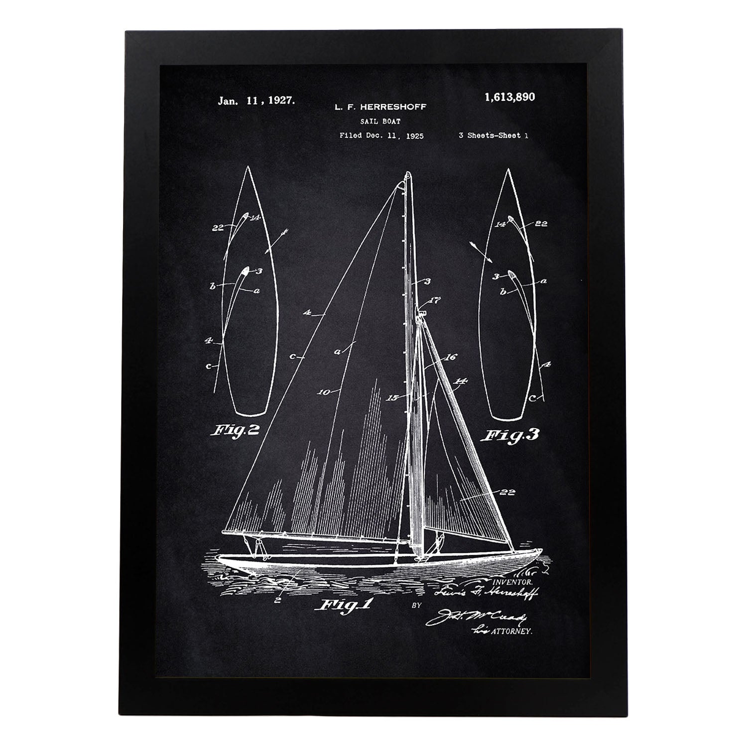 Poster con patente de Barco velero. Lámina con diseño de patente antigua-Artwork-Nacnic-A3-Marco Negro-Nacnic Estudio SL