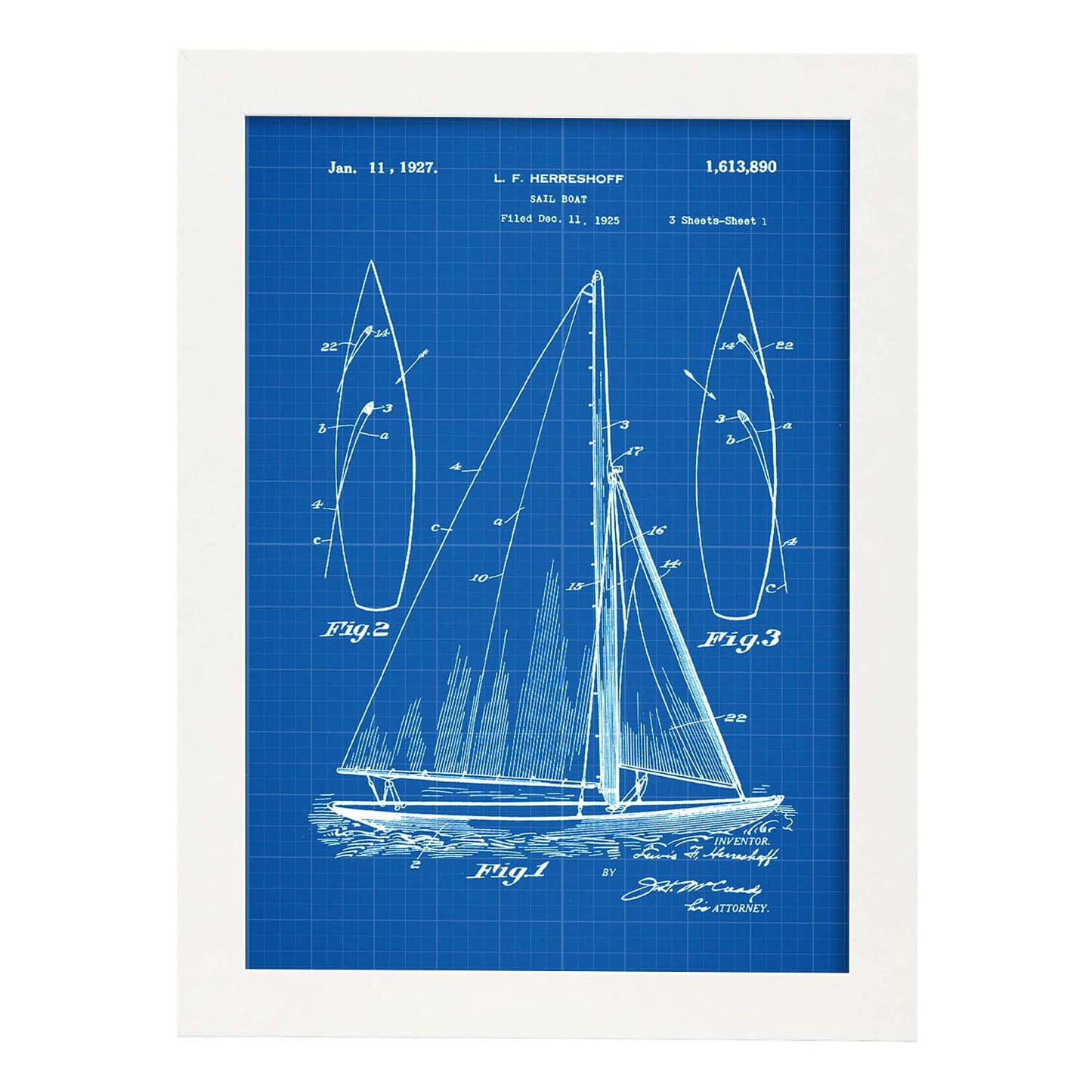 Poster con patente de Barco velero. Lámina con diseño de patente antigua-Artwork-Nacnic-A4-Marco Blanco-Nacnic Estudio SL