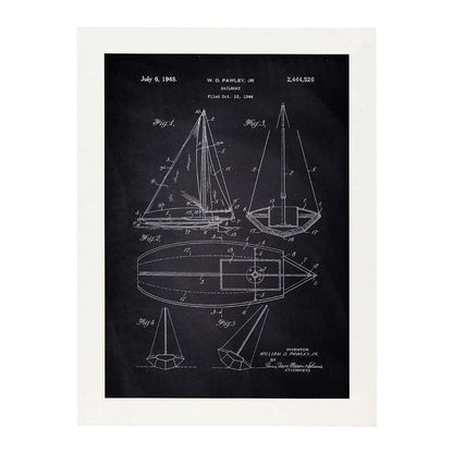 Poster con patente de Barco velero. Lámina con diseño de patente antigua-Artwork-Nacnic-A4-Marco Blanco-Nacnic Estudio SL