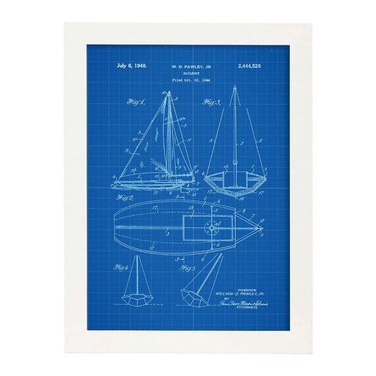 Poster con patente de Barco velero. Lámina con diseño de patente antigua-Artwork-Nacnic-A4-Marco Blanco-Nacnic Estudio SL