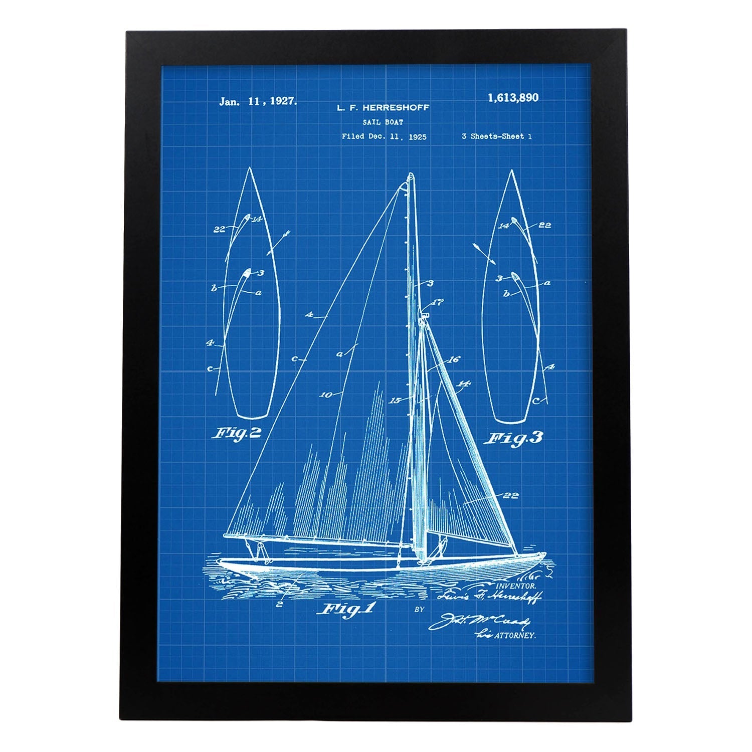 Poster con patente de Barco velero. Lámina con diseño de patente antigua-Artwork-Nacnic-A4-Marco Negro-Nacnic Estudio SL