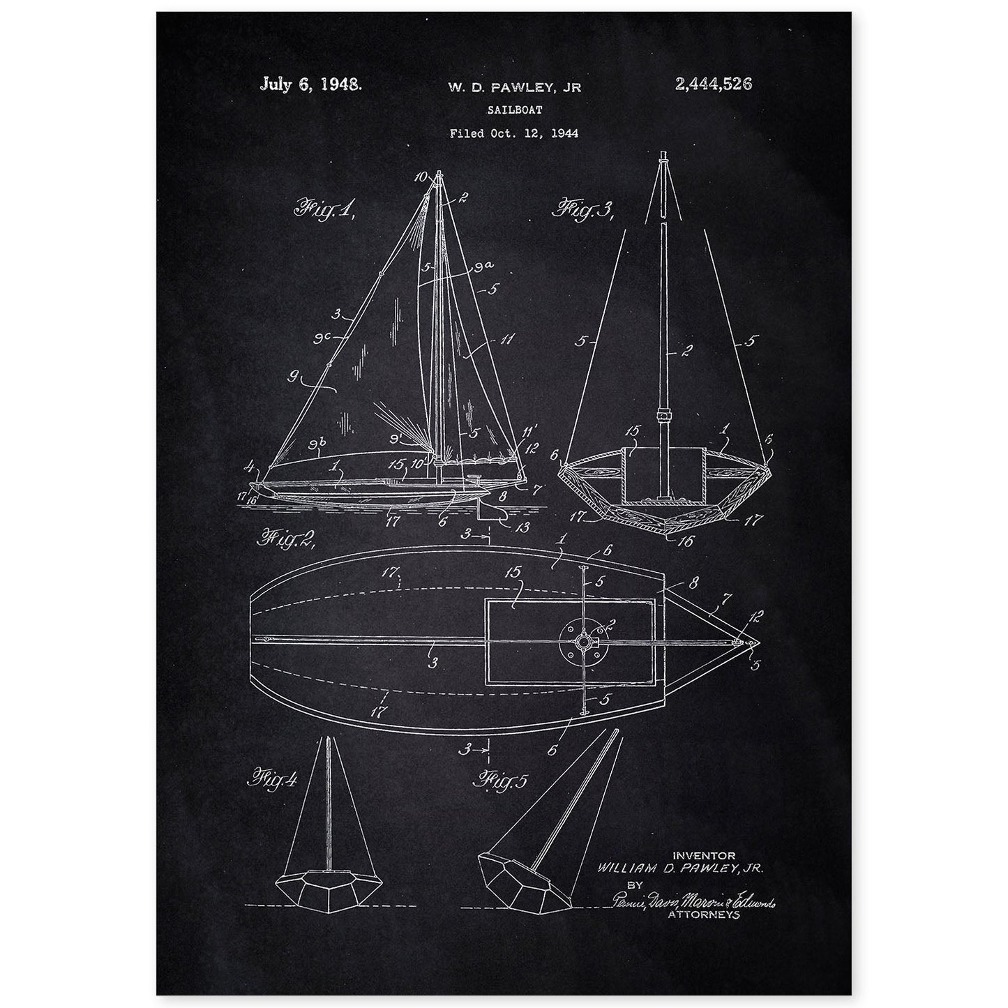 Poster con patente de Barco velero. Lámina con diseño de patente antigua-Artwork-Nacnic-A4-Sin marco-Nacnic Estudio SL