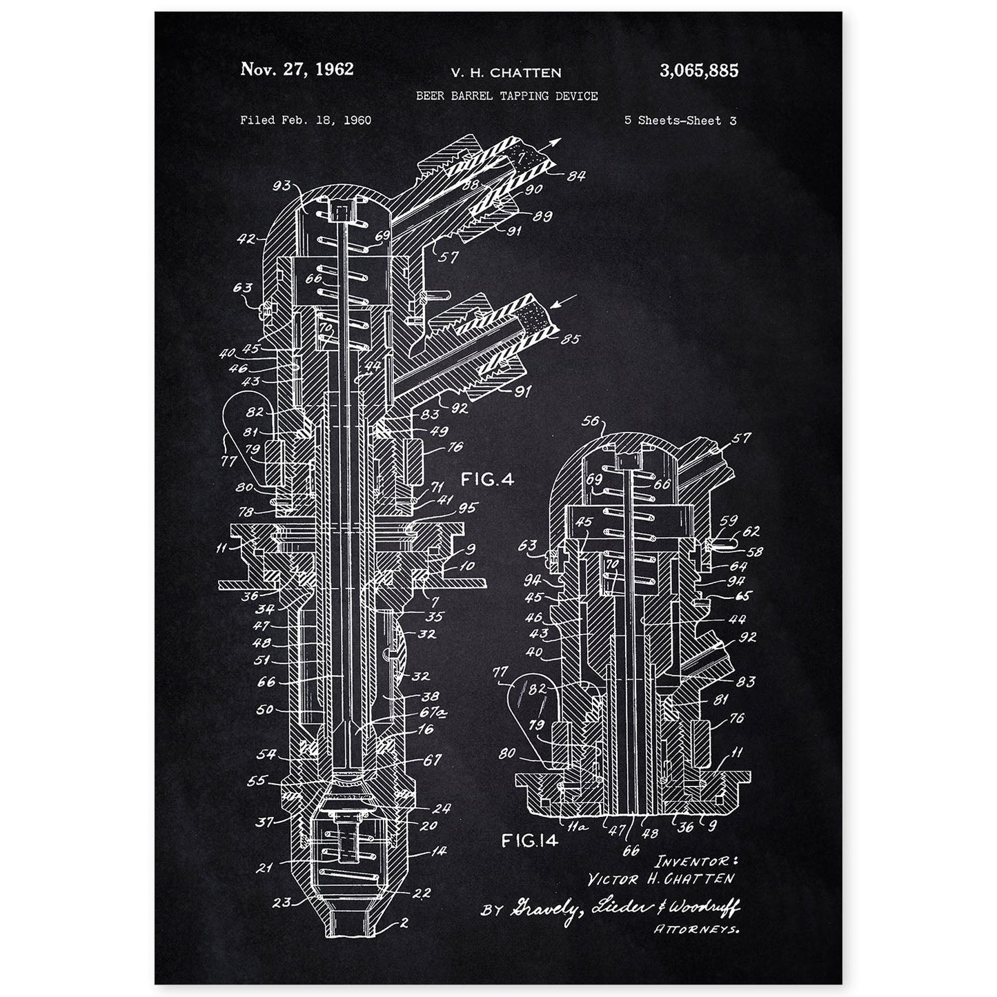 Poster con patente de Barril de cerveza 2. Lámina con diseño de patente antigua-Artwork-Nacnic-A4-Sin marco-Nacnic Estudio SL