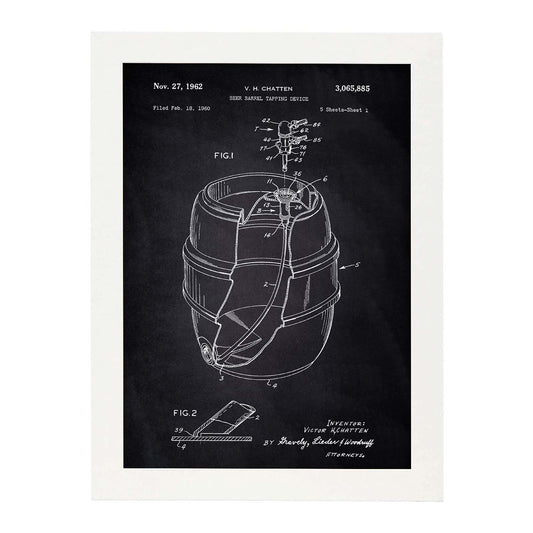 Poster con patente de Barril de cerveza. Lámina con diseño de patente antigua-Artwork-Nacnic-A4-Marco Blanco-Nacnic Estudio SL