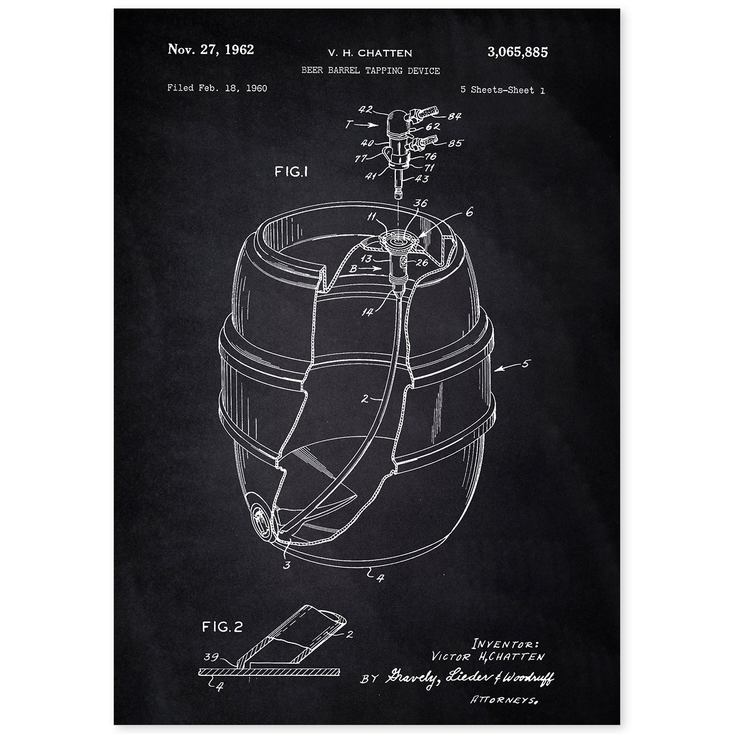 Poster con patente de Barril de cerveza. Lámina con diseño de patente antigua-Artwork-Nacnic-A4-Sin marco-Nacnic Estudio SL
