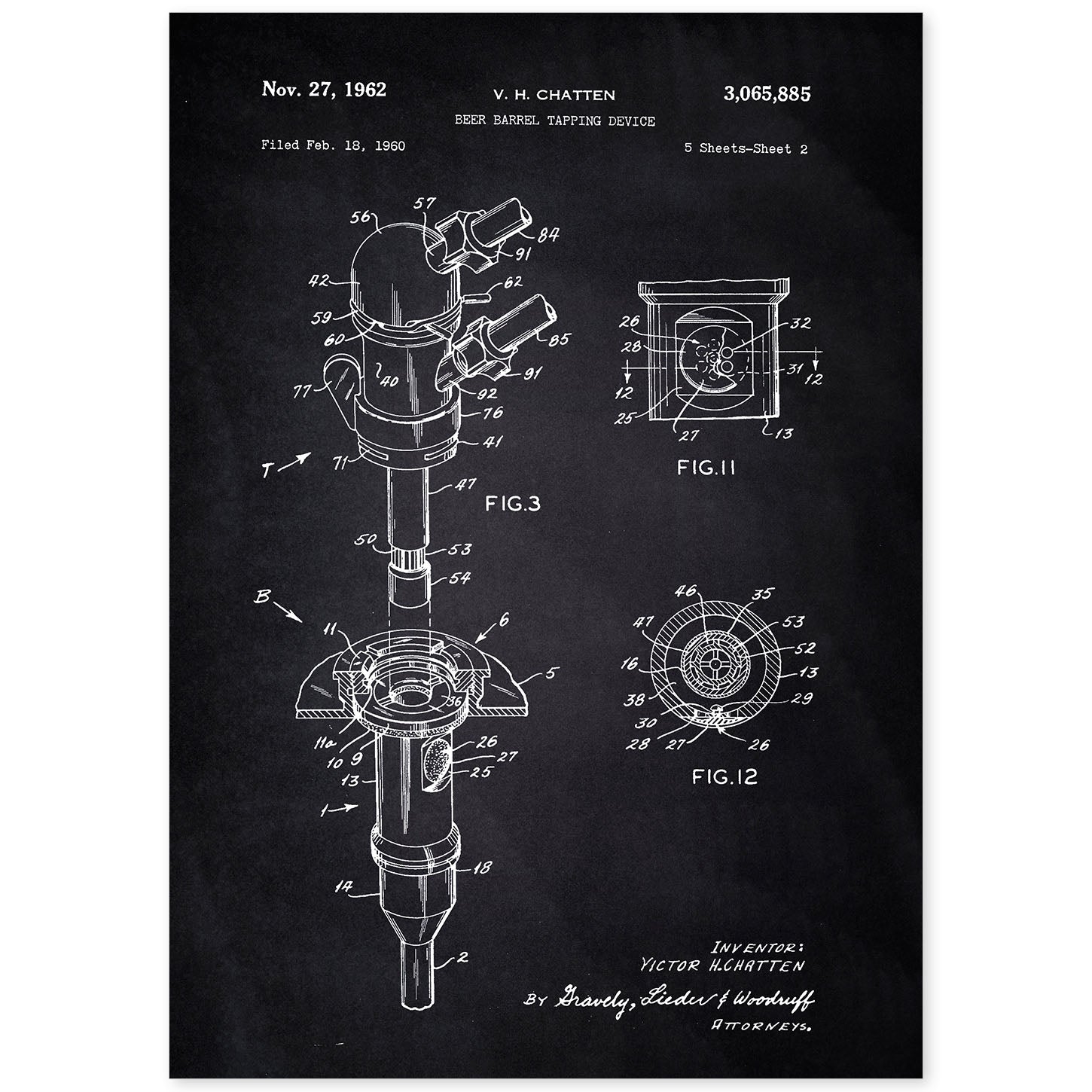 Poster con patente de Barril de cerveza. Lámina con diseño de patente antigua-Artwork-Nacnic-A4-Sin marco-Nacnic Estudio SL