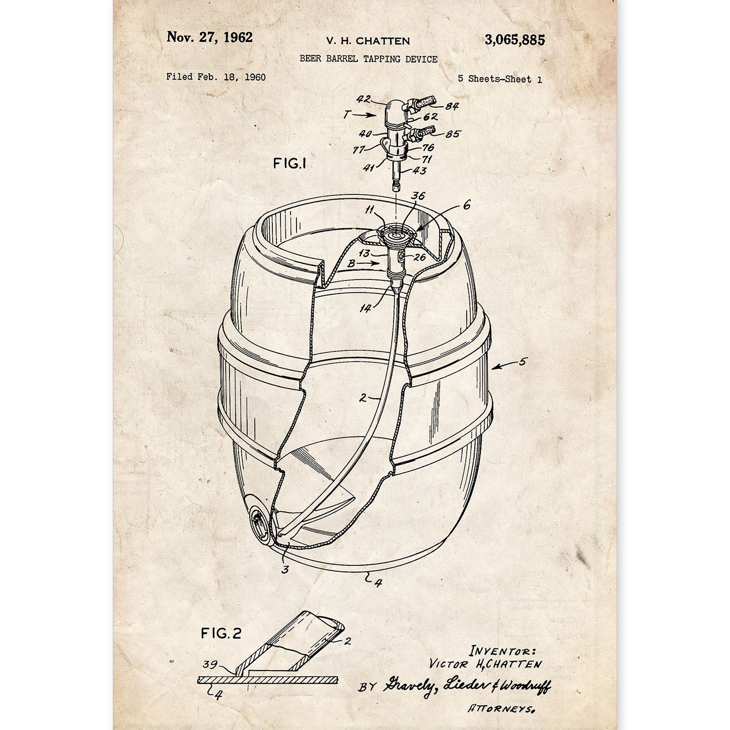 Poster con patente de Barril de cerveza. Lámina con diseño de patente antigua.-Artwork-Nacnic-A4-Sin marco-Nacnic Estudio SL