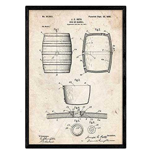 Poster con patente de Barril. Lámina con diseño de patente antigua.-Artwork-Nacnic-Nacnic Estudio SL
