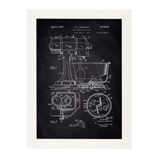 Poster con patente de Batidora industrial. Lámina con diseño de patente antigua-Artwork-Nacnic-A3-Marco Blanco-Nacnic Estudio SL