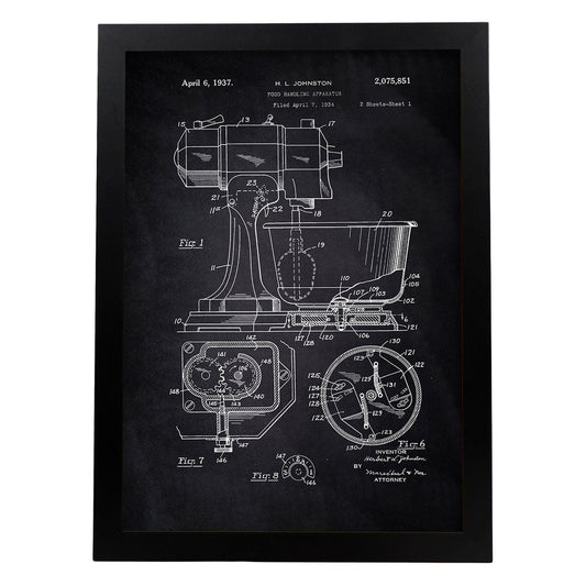 Poster con patente de Batidora industrial. Lámina con diseño de patente antigua-Artwork-Nacnic-A3-Marco Negro-Nacnic Estudio SL