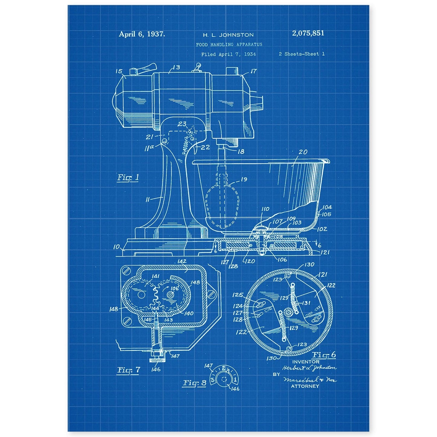 Poster con patente de Batidora industrial. Lámina con diseño de patente antigua-Artwork-Nacnic-A4-Sin marco-Nacnic Estudio SL