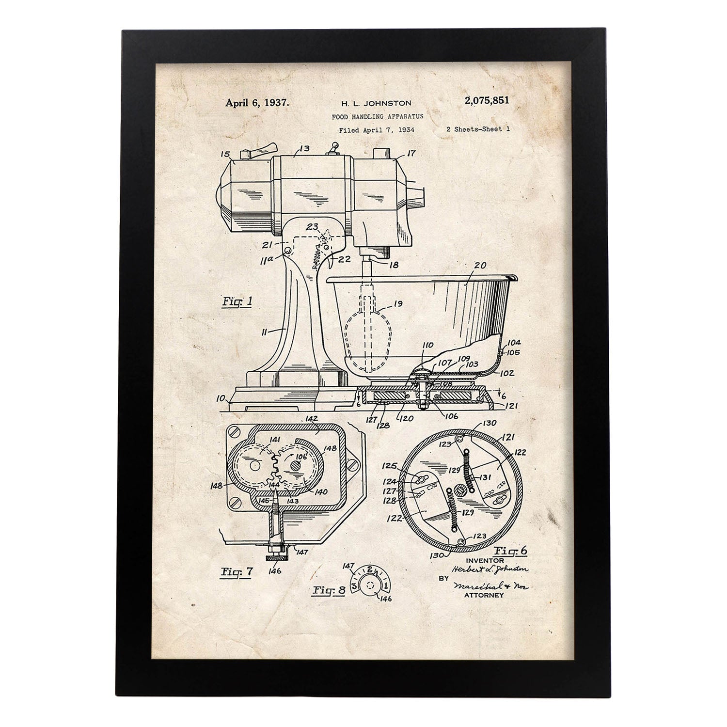 Poster con patente de Batidora industrial. Lámina con diseño de patente antigua.-Artwork-Nacnic-A3-Marco Negro-Nacnic Estudio SL