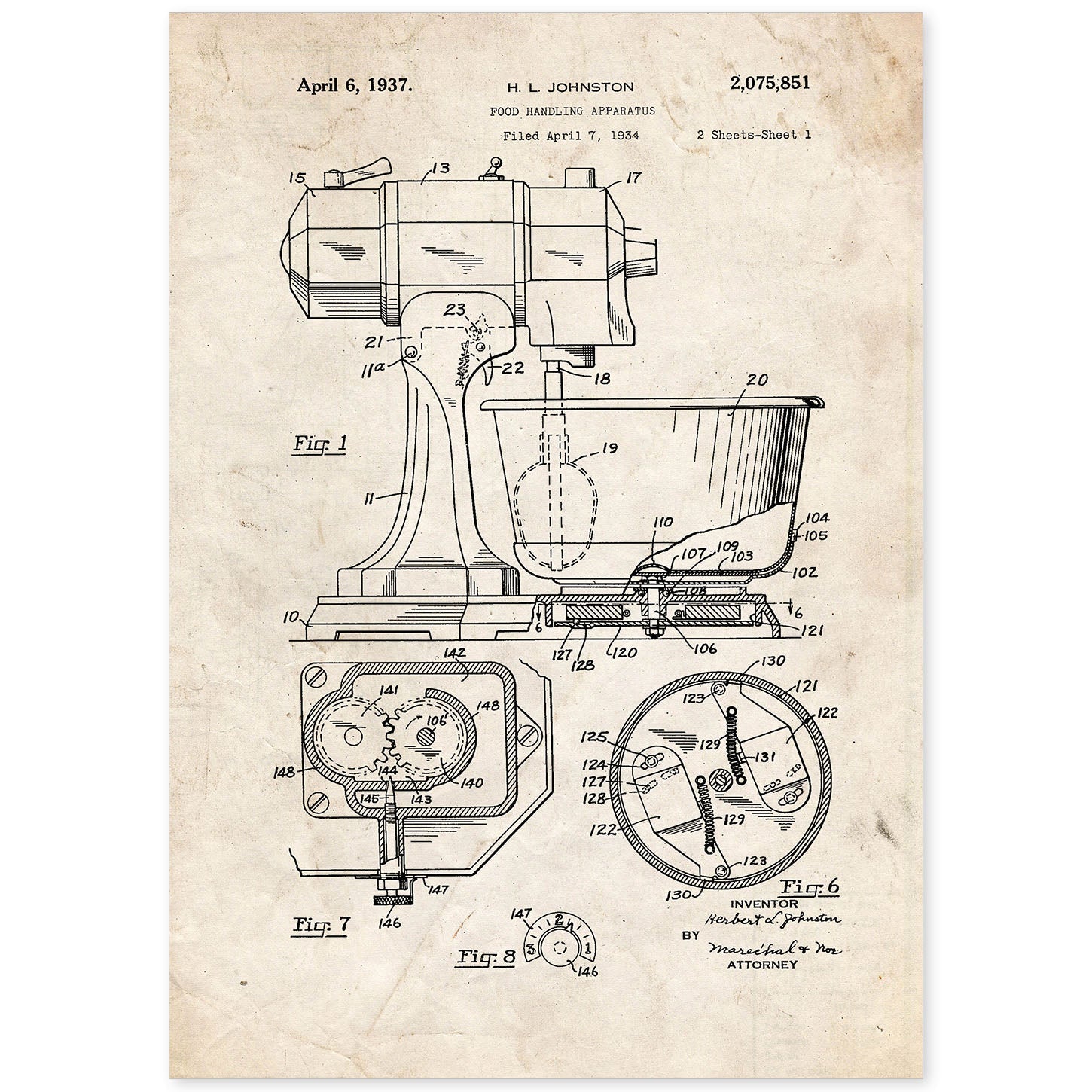 Poster con patente de Batidora industrial. Lámina con diseño de patente antigua.-Artwork-Nacnic-A4-Sin marco-Nacnic Estudio SL