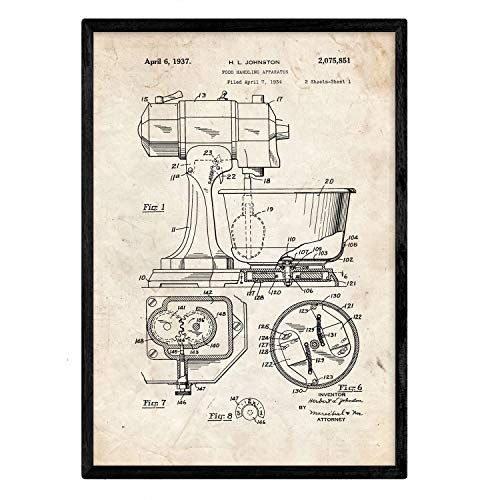 Poster con patente de Batidora industrial. Lámina con diseño de patente antigua.-Artwork-Nacnic-Nacnic Estudio SL