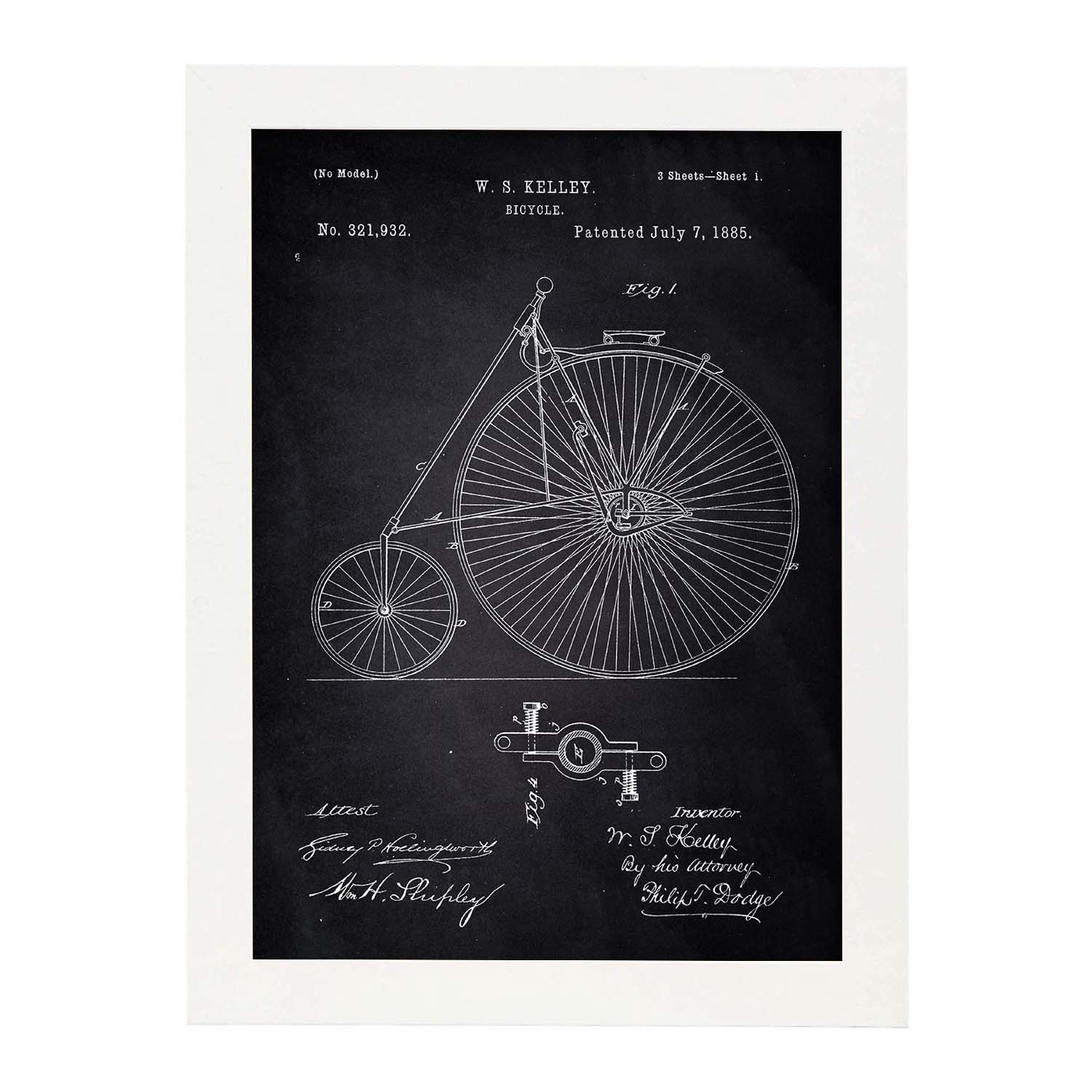 Poster con patente de Bicicleta 2. Lámina con diseño de patente antigua-Artwork-Nacnic-A3-Marco Blanco-Nacnic Estudio SL