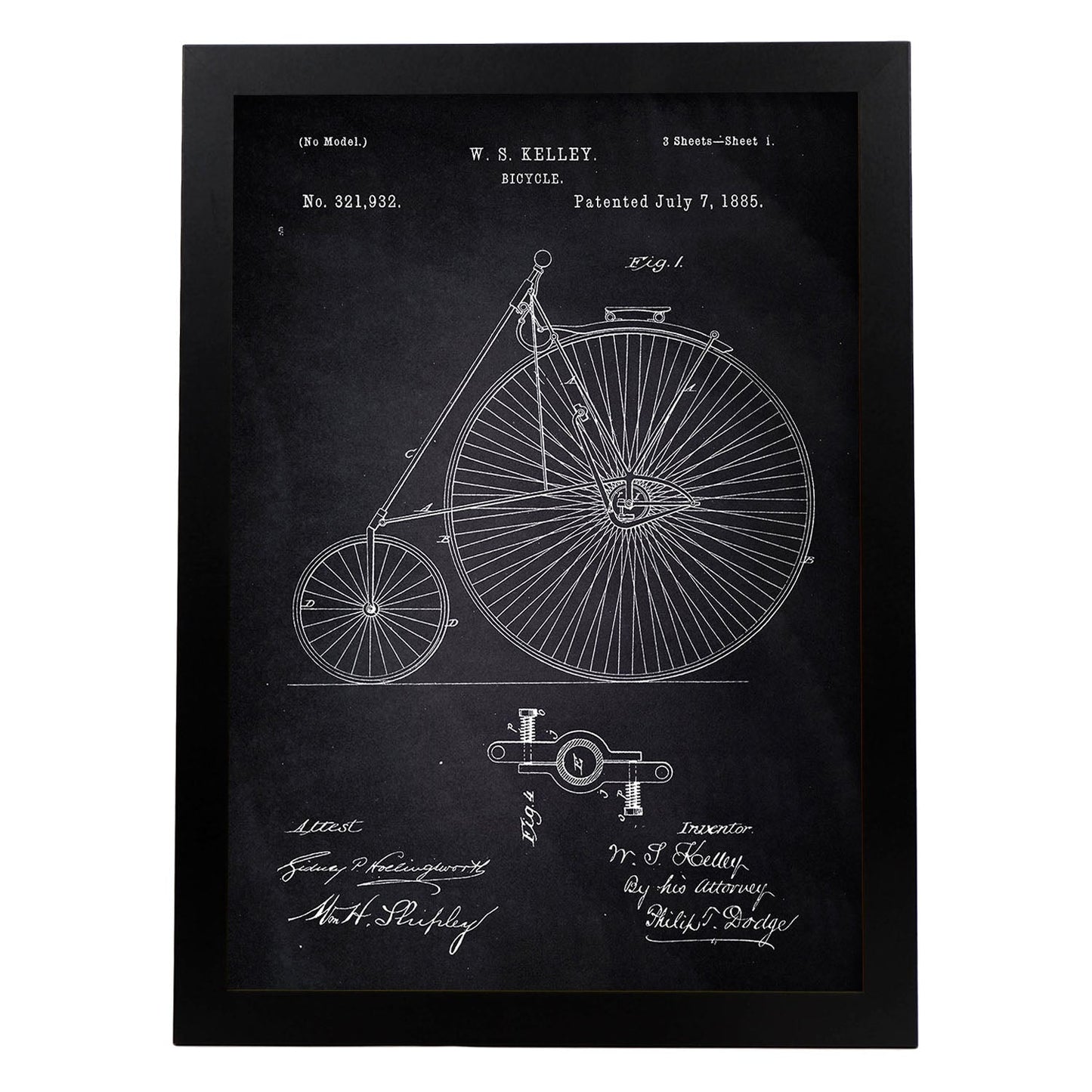 Poster con patente de Bicicleta 2. Lámina con diseño de patente antigua-Artwork-Nacnic-A3-Marco Negro-Nacnic Estudio SL
