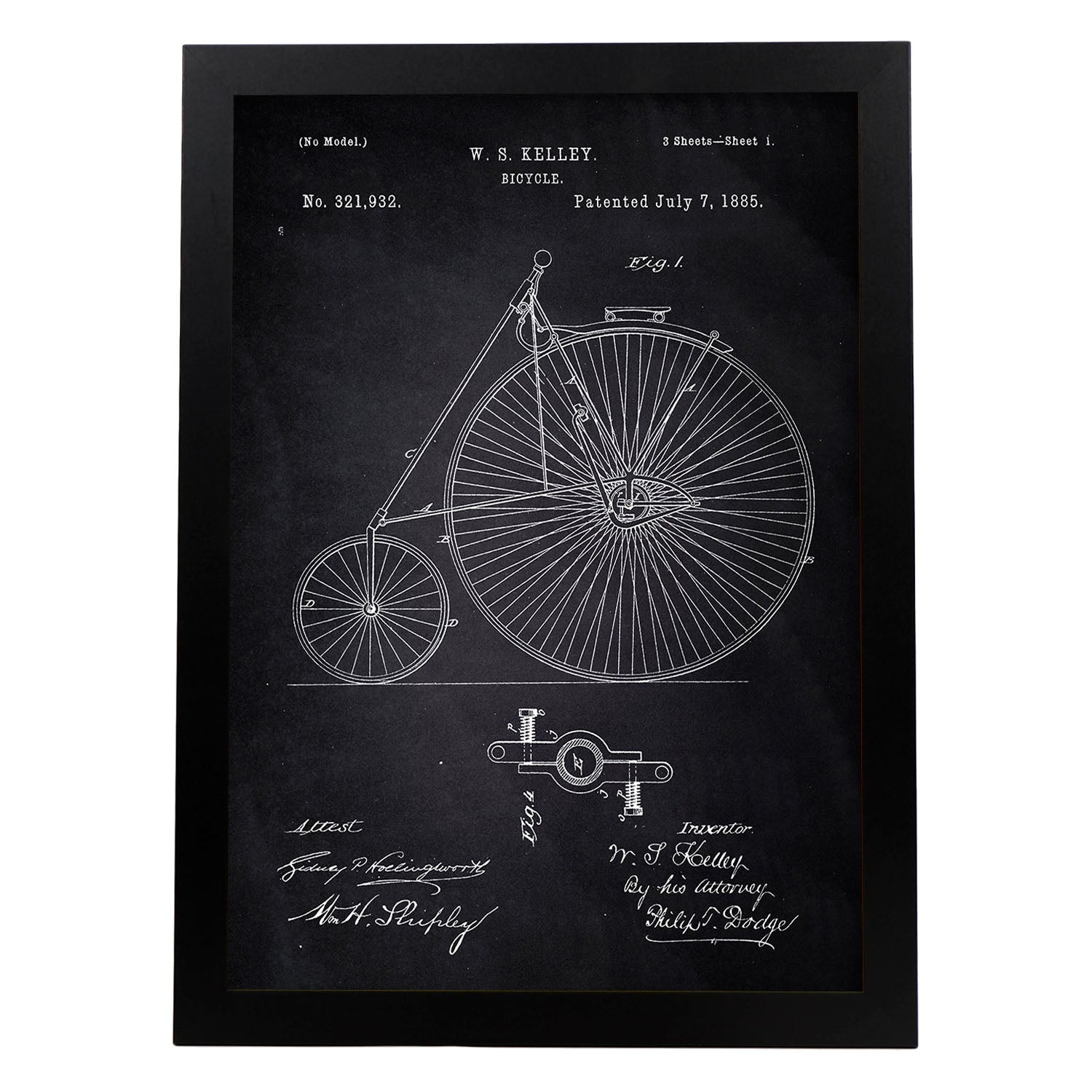Poster con patente de Bicicleta 2. Lámina con diseño de patente antigua-Artwork-Nacnic-A4-Marco Negro-Nacnic Estudio SL