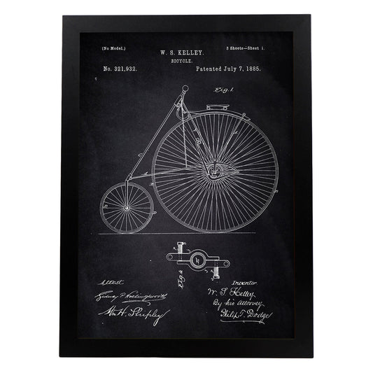 Poster con patente de Bicicleta 2. Lámina con diseño de patente antigua-Artwork-Nacnic-A4-Marco Negro-Nacnic Estudio SL