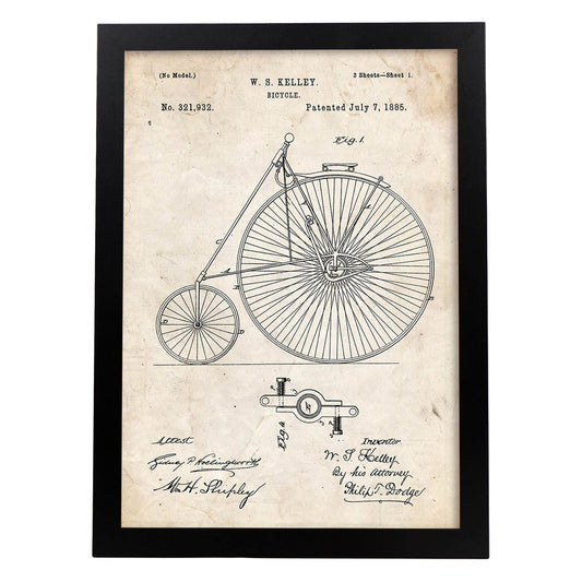 Poster con patente de Bicicleta 2. Lámina con diseño de patente antigua.-Artwork-Nacnic-A4-Marco Negro-Nacnic Estudio SL