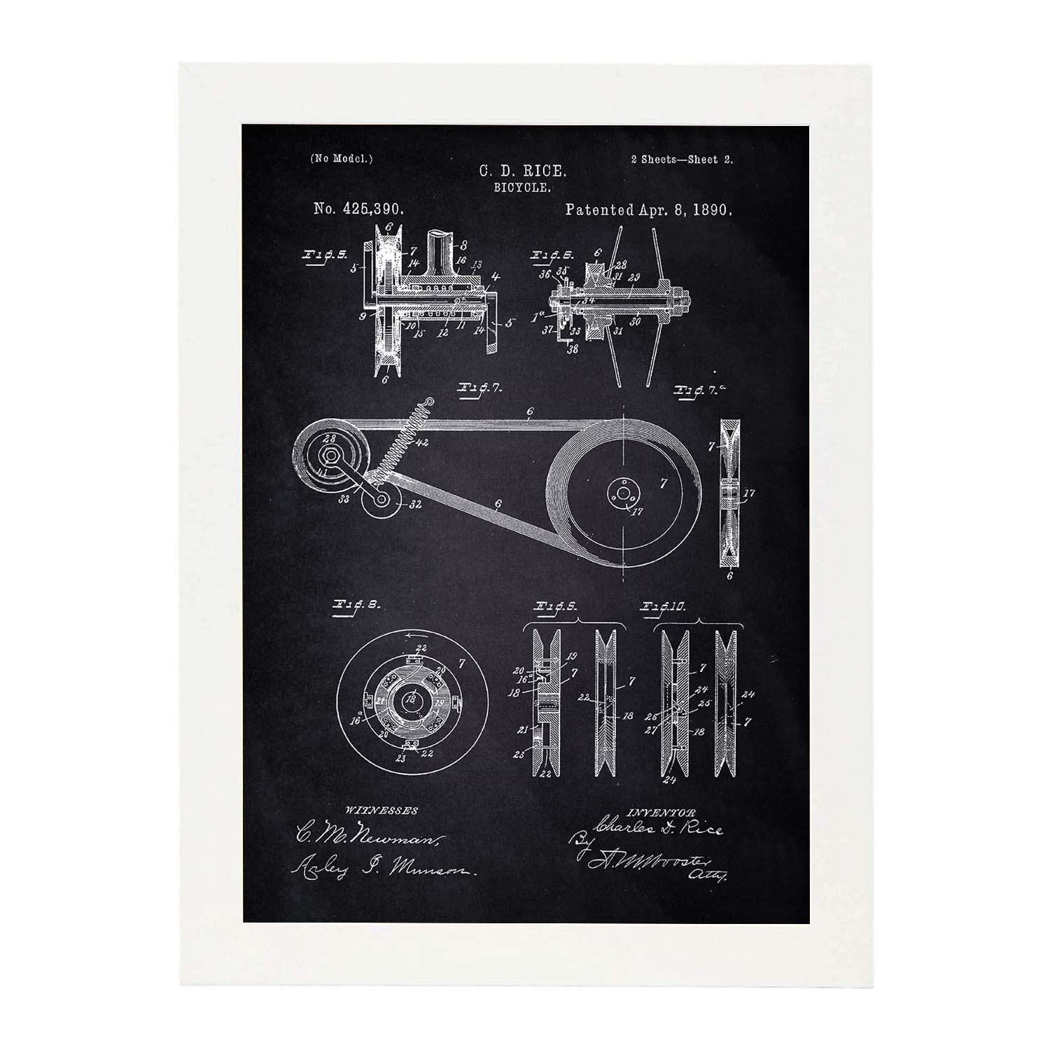 Poster con patente de Bicicleta 3. Lámina con diseño de patente antigua-Artwork-Nacnic-A3-Marco Blanco-Nacnic Estudio SL