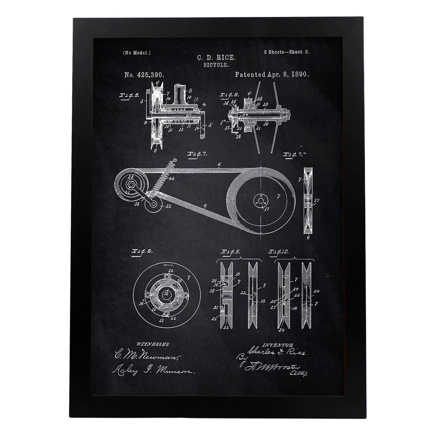 Poster con patente de Bicicleta 3. Lámina con diseño de patente antigua-Artwork-Nacnic-A3-Marco Negro-Nacnic Estudio SL
