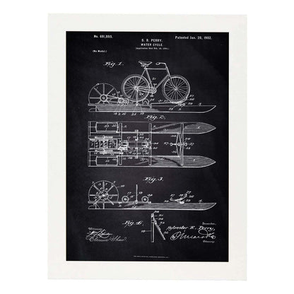 Poster con patente de Bicicleta acuatica. Lámina con diseño de patente antigua-Artwork-Nacnic-A4-Marco Blanco-Nacnic Estudio SL