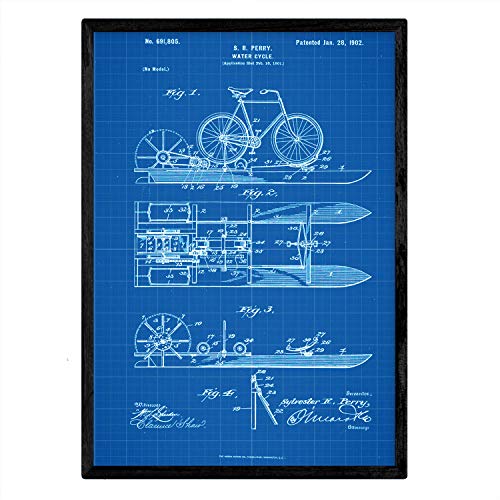 Poster con patente de Bicicleta acuatica. Lámina con diseño de patente antigua-Artwork-Nacnic-Nacnic Estudio SL