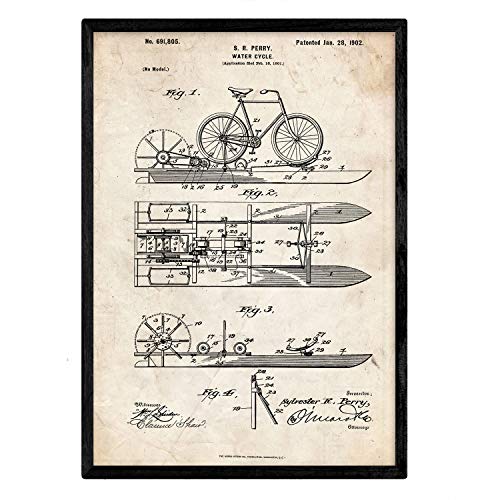 Poster con patente de Bicicleta acuatica. Lámina con diseño de patente antigua.-Artwork-Nacnic-Nacnic Estudio SL