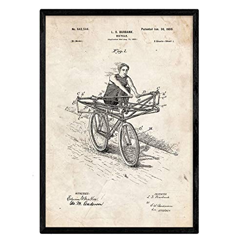 Poster con patente de Bicicleta manual. Lámina con diseño de patente antigua.-Artwork-Nacnic-Nacnic Estudio SL