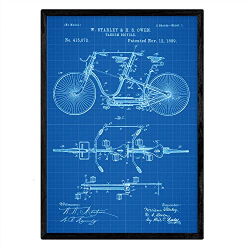 Poster con patente de Bicicleta tandem. Lámina con diseño de patente antigua-Artwork-Nacnic-Nacnic Estudio SL