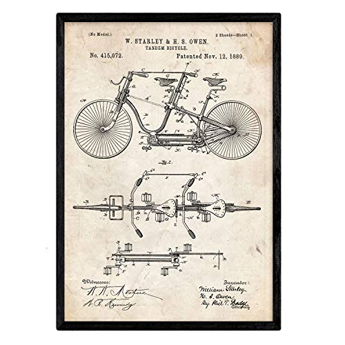 Poster con patente de Bicicleta tandem. Lámina con diseño de patente antigua.-Artwork-Nacnic-Nacnic Estudio SL