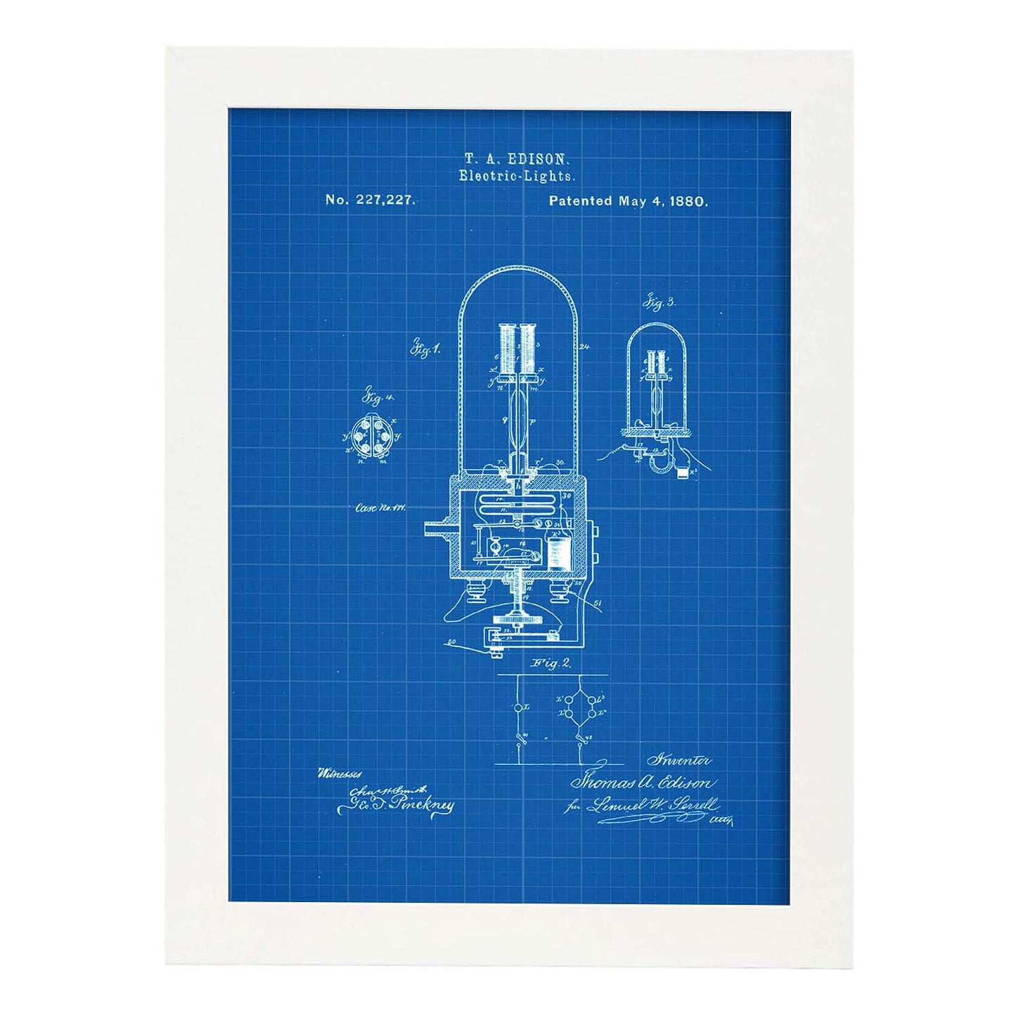 Poster con patente de Bombilla electrica 2. Lámina con diseño de patente antigua-Artwork-Nacnic-A3-Marco Blanco-Nacnic Estudio SL