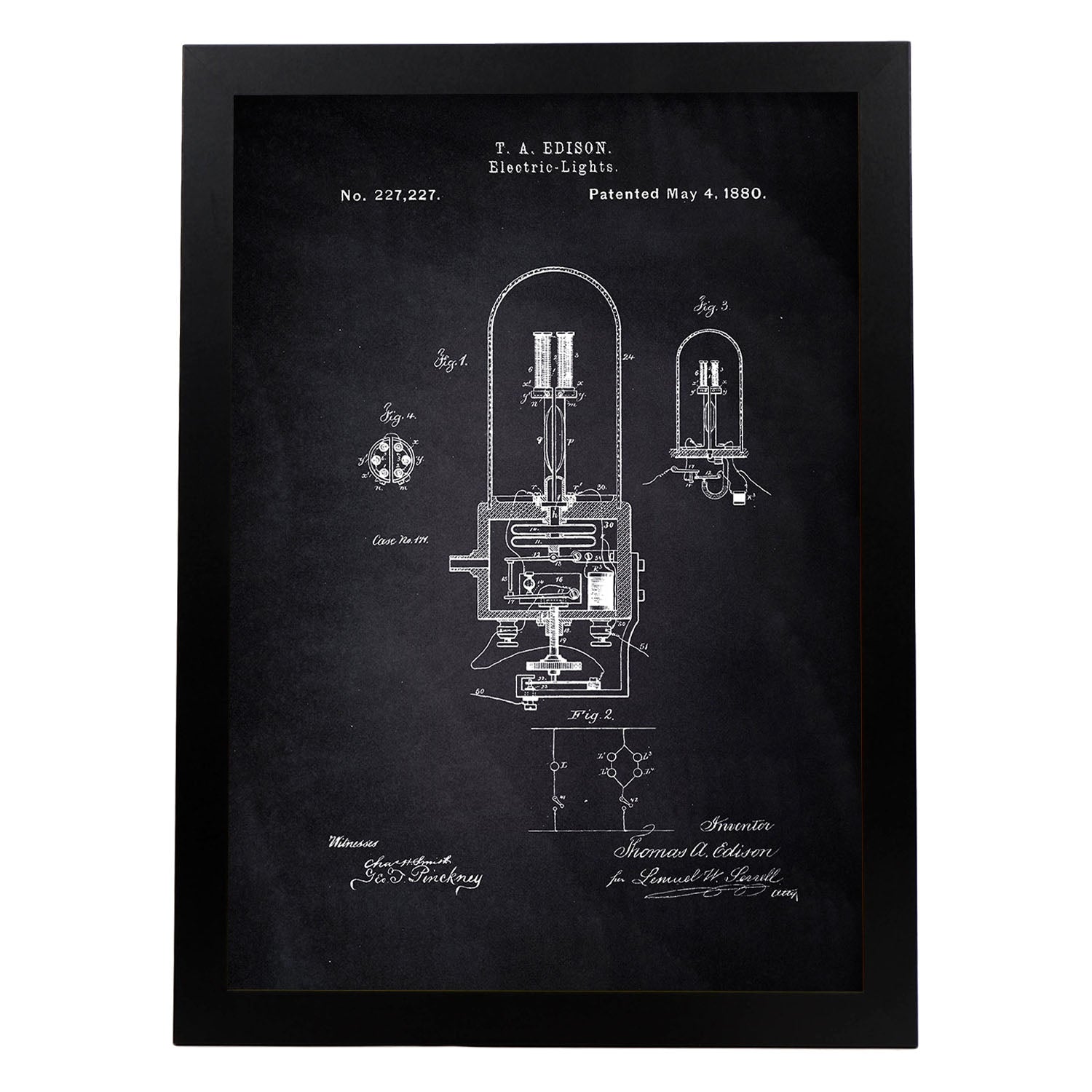 Poster con patente de Bombilla electrica 2. Lámina con diseño de patente antigua-Artwork-Nacnic-A3-Marco Negro-Nacnic Estudio SL