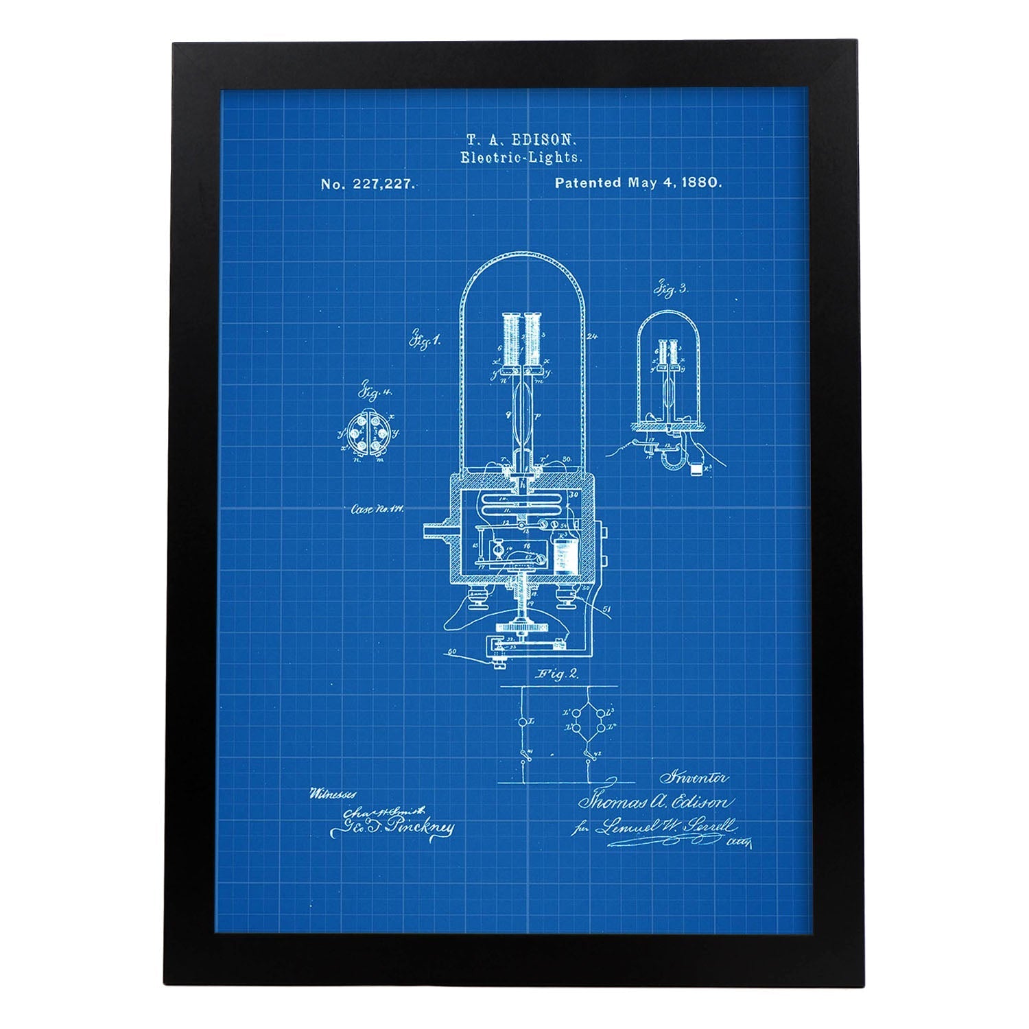 Poster con patente de Bombilla electrica 2. Lámina con diseño de patente antigua-Artwork-Nacnic-A3-Marco Negro-Nacnic Estudio SL