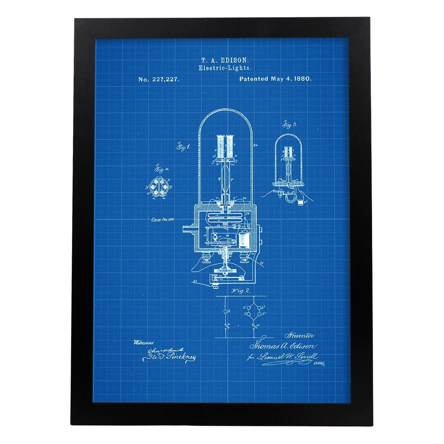 Poster con patente de Bombilla electrica 2. Lámina con diseño de patente antigua-Artwork-Nacnic-A4-Marco Negro-Nacnic Estudio SL