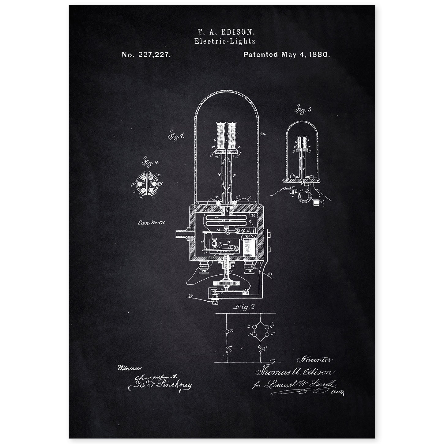 Poster con patente de Bombilla electrica 2. Lámina con diseño de patente antigua-Artwork-Nacnic-A4-Sin marco-Nacnic Estudio SL