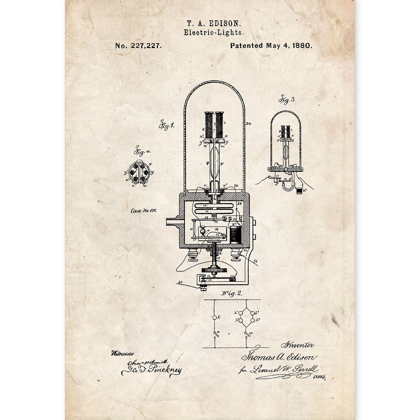 Poster con patente de Bombilla electrica 2. Lámina con diseño de patente antigua.-Artwork-Nacnic-A4-Sin marco-Nacnic Estudio SL